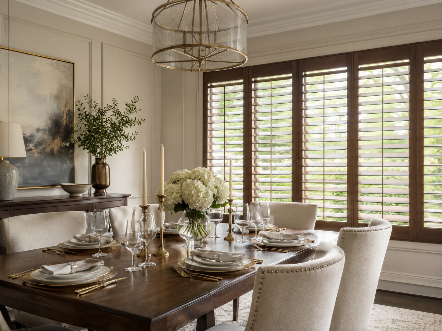 Plantation shutters in a dining room